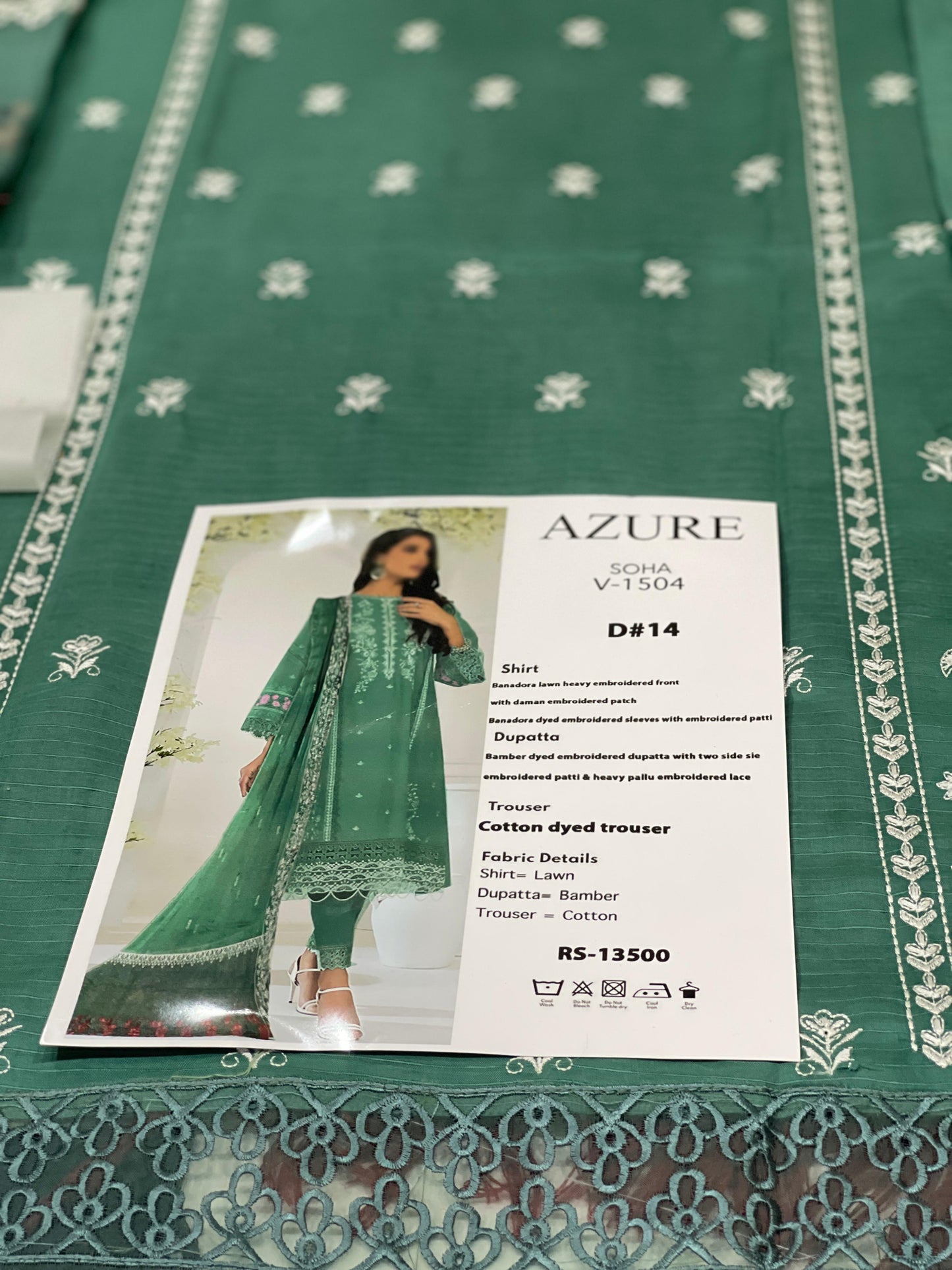 Azure Luxury Fancy Bana Dora Lawn Dyed Heavy Embroided Front with Daman Lace & patch