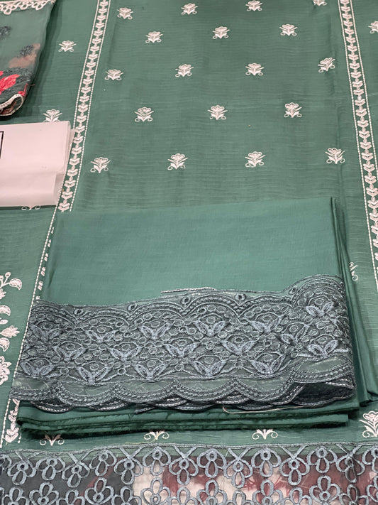 Azure Luxury Fancy Bana Dora Lawn Dyed Heavy Embroided Front with Daman Lace & patch