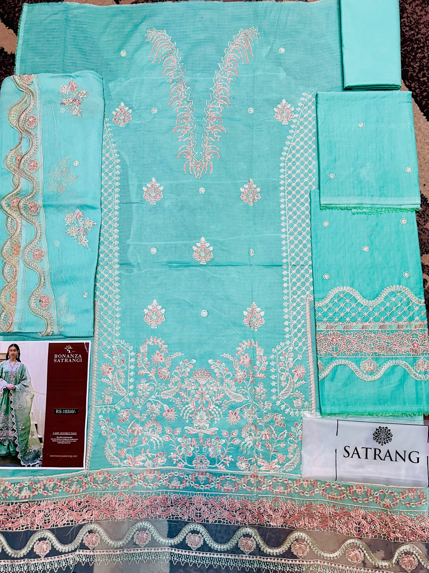 Bonanza Satrangi Luxury Fancy Bana Dora Lawn Dyed Heavy Embroided Front with Daman Lace