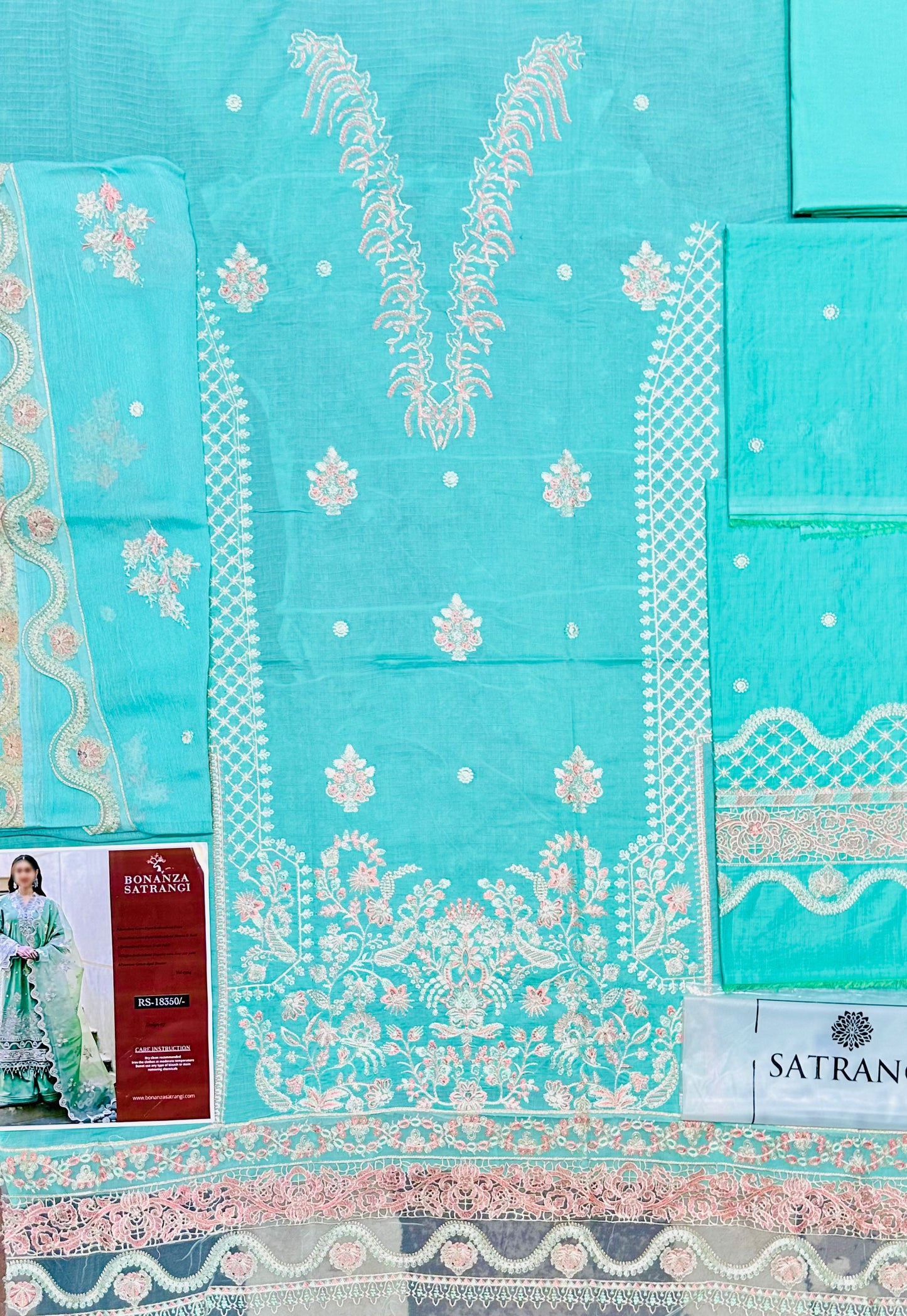 Bonanza Satrangi Luxury Fancy Bana Dora Lawn Dyed Heavy Embroided Front with Daman Lace