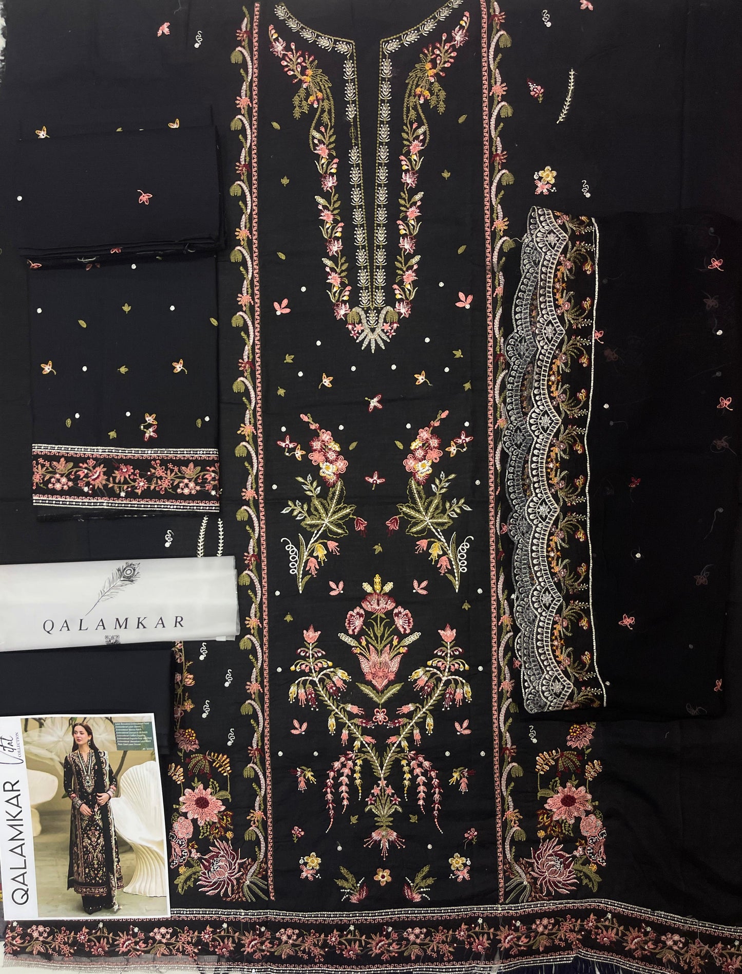 Qalamkar Luxury Fancy Bana Dora Lawn Dyed Heavy Embroided Front finished with Graceful Daman Lace