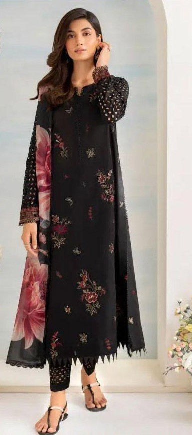 Iznic Luxury Fancy Bana Dora Lawn Dyed Heavy Eembroided, Front with Daman Lace