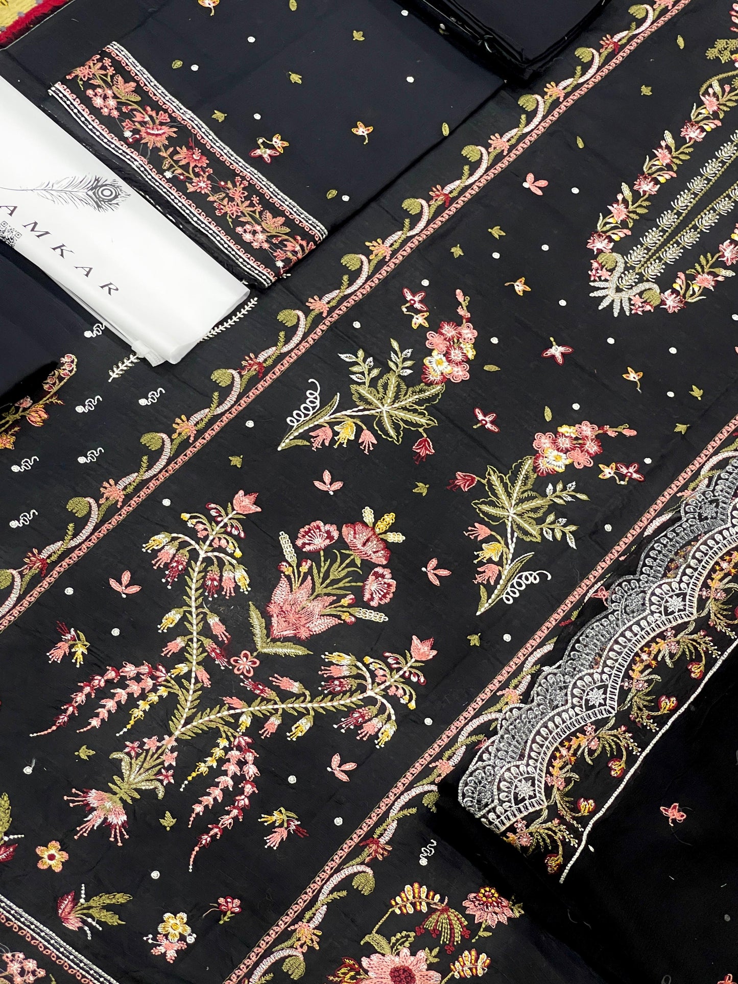 Qalamkar Luxury Fancy Bana Dora Lawn Dyed Heavy Embroided Front finished with Graceful Daman Lace