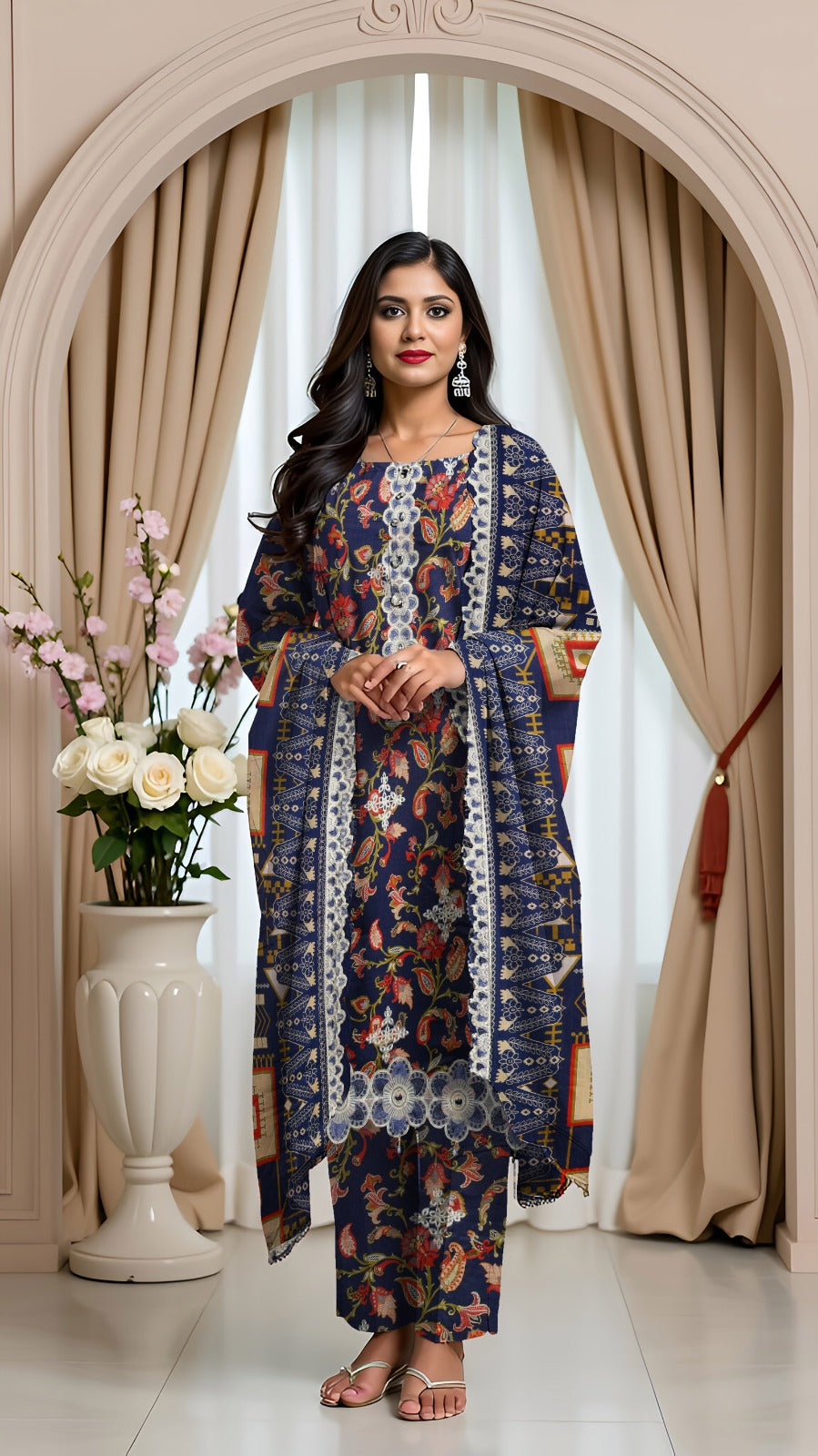 Linen 3-Piece Printed Suit with Embroidery (Copy)