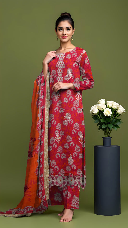 Linen 3-Piece Printed Suit with Embroidery (Copy) (Copy) (Copy)