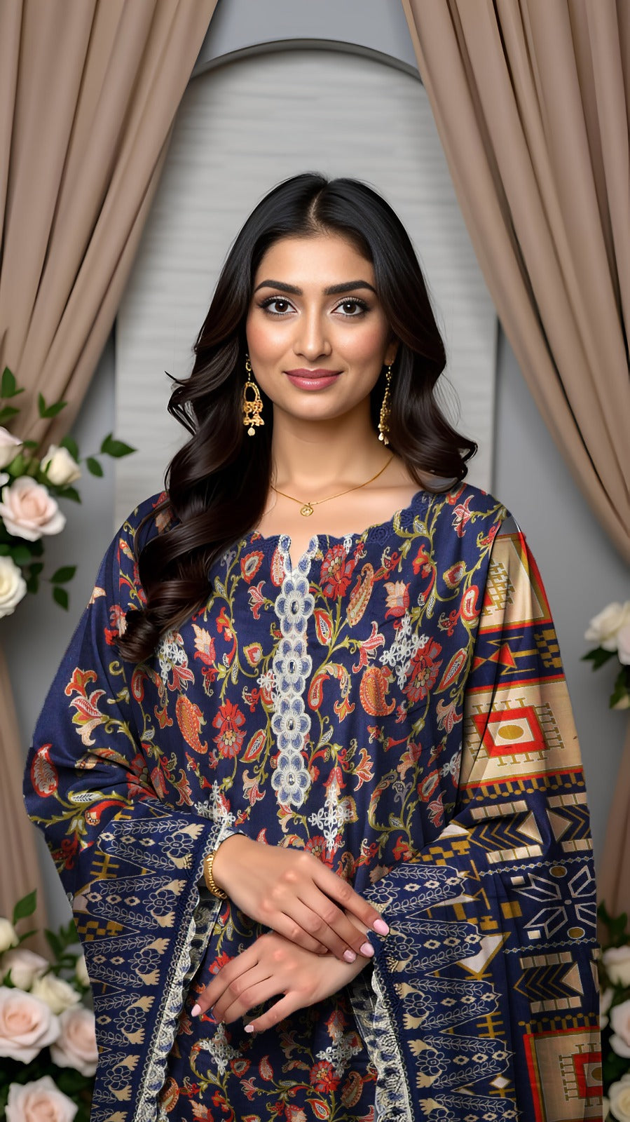 Linen 3-Piece Printed Suit with Embroidery (Copy)