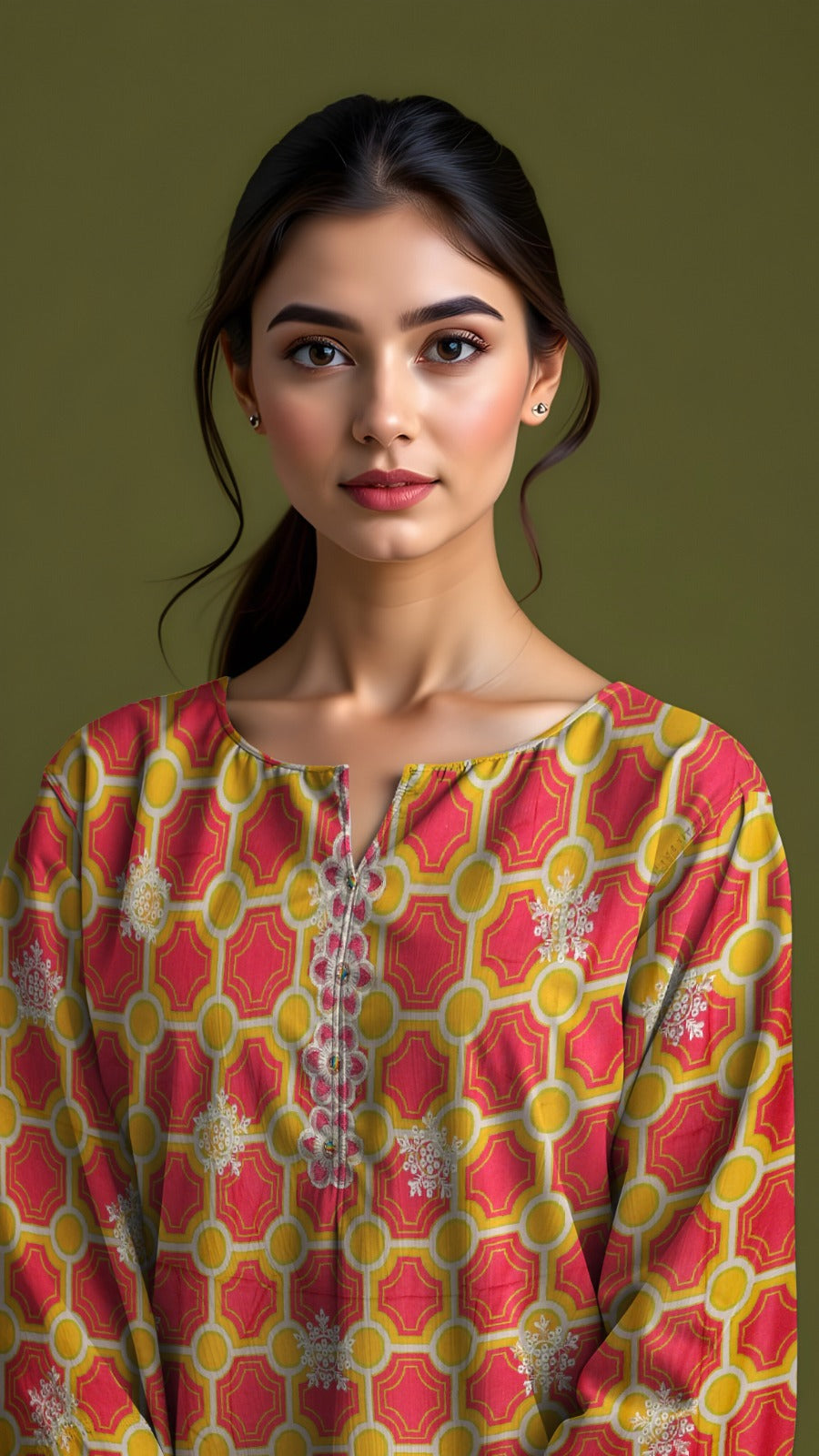 Linen 3-Piece Printed Suit with Embroidery