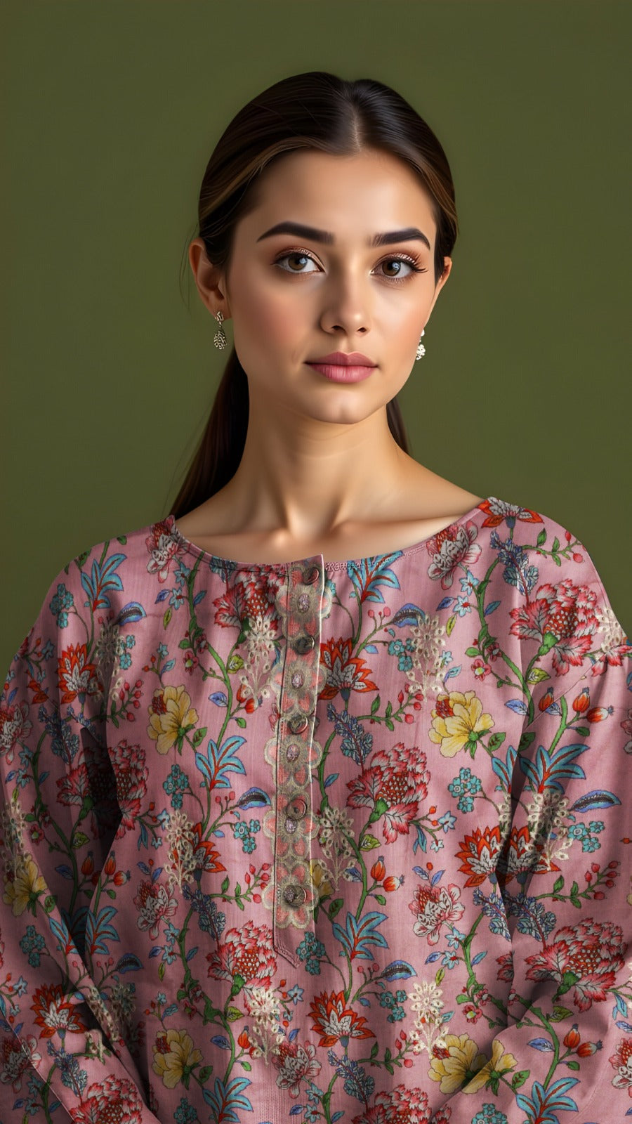 Linen 3-Piece Printed Suit with Embroidery