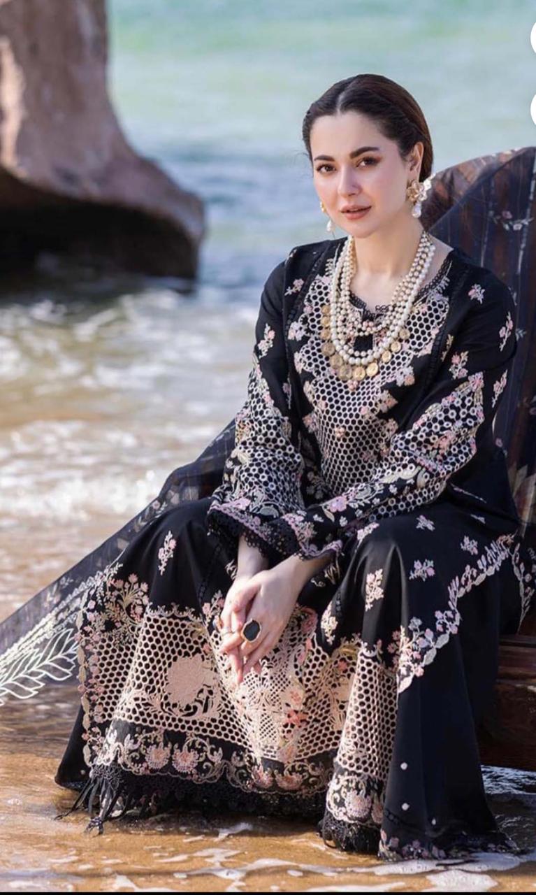 Qalamkar Luxury Fancy Bana Dora Lawn Dyed Heavy Embroided Front with Daman Lace