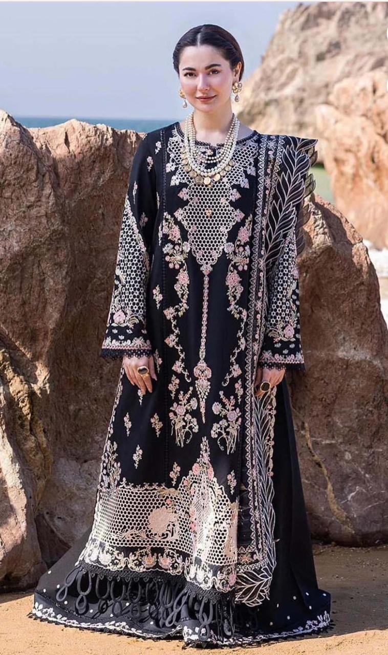Qalamkar Luxury Fancy Bana Dora Lawn Dyed Heavy Embroided Front with Daman Lace