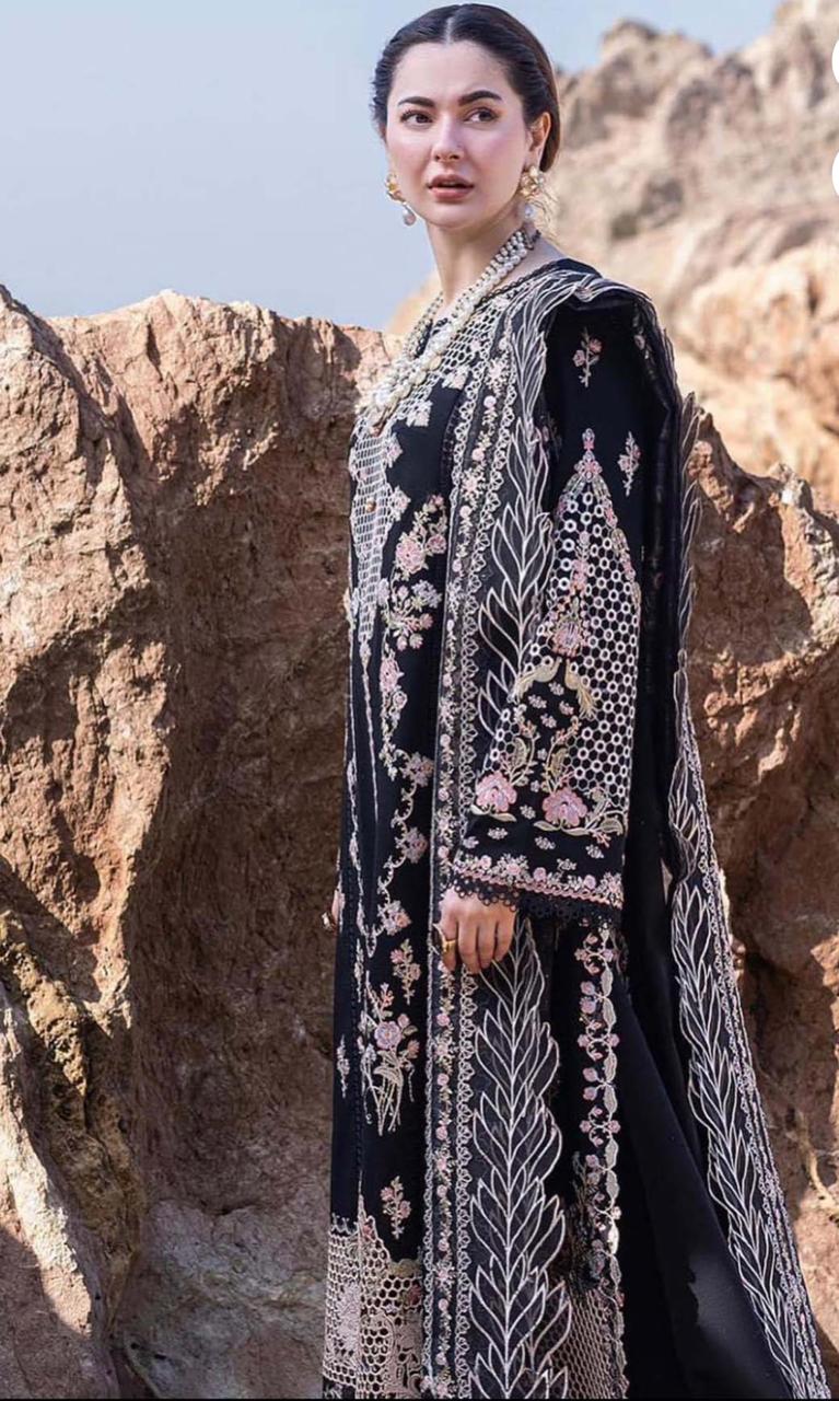 Qalamkar Luxury Fancy Bana Dora Lawn Dyed Heavy Embroided Front with Daman Lace